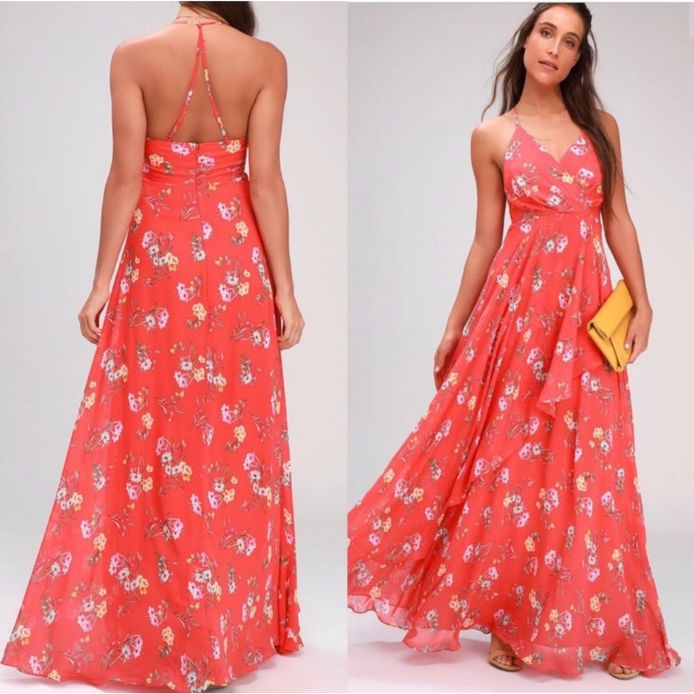 Lulu's Floral Coral Maxi Dress